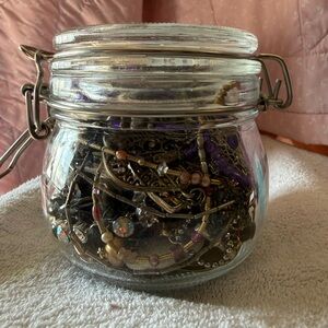 Mystery Jewelry Glass Jar with Assorted Jewelry